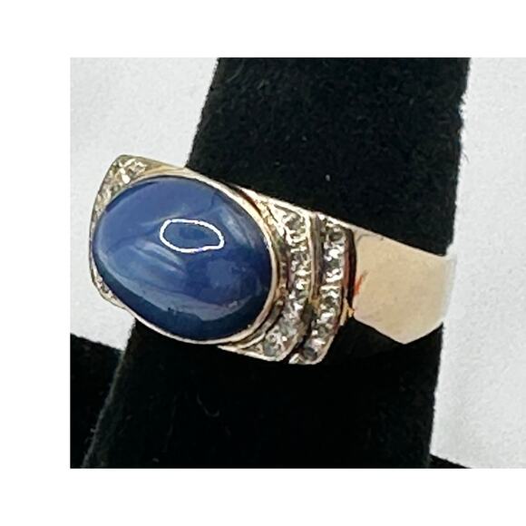 14K Yellow Gold Mens Ring with Diamond Chips / Star saphire stone Size 8.5 - Picture 3 of 6